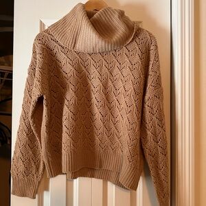 Cozy Cowl Neck Sweater in Warm Tan
